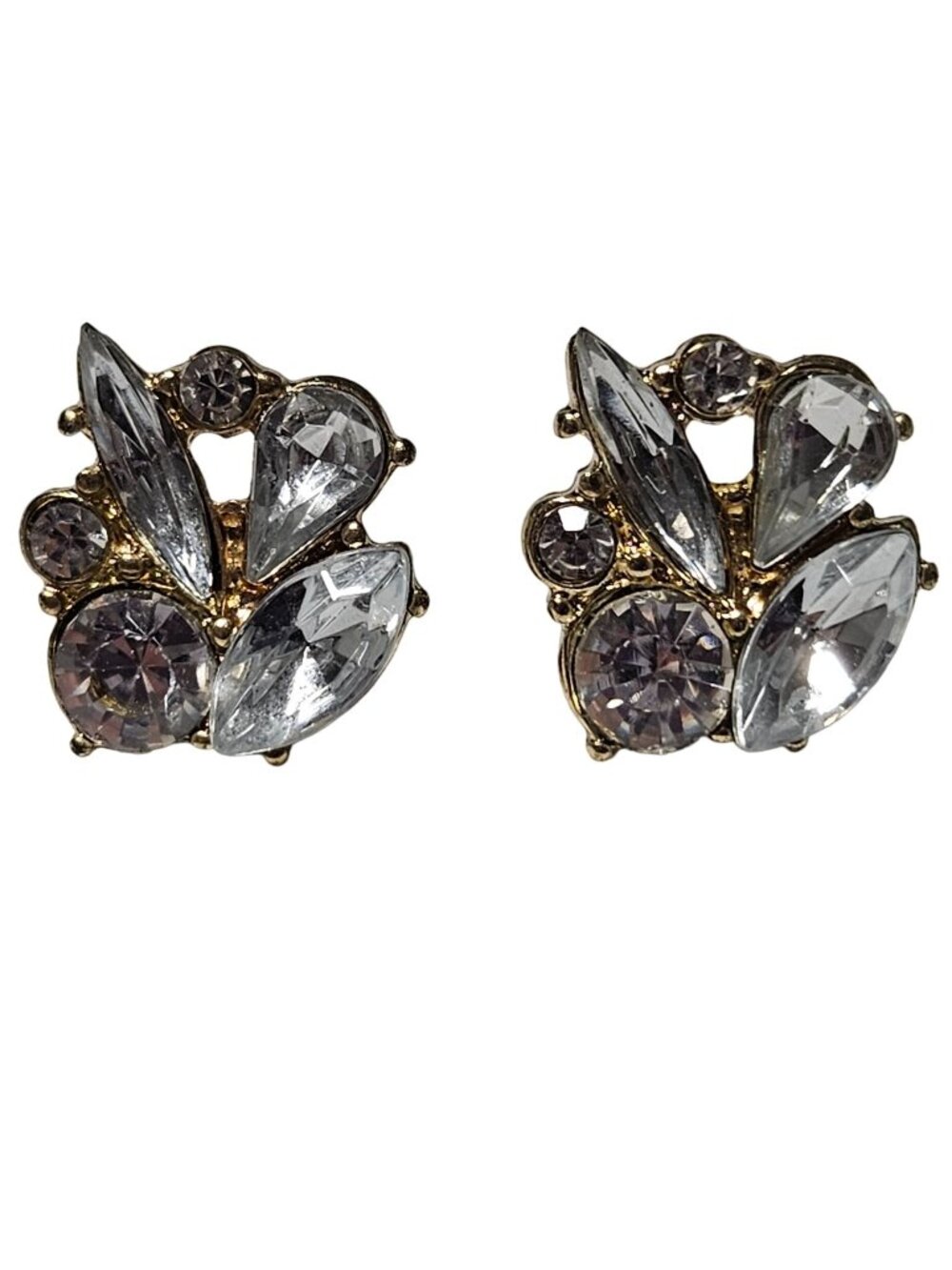 Vintage Sparkling Rhinestone Post Earrings Gold Tone Retro Fashion Jewelry Women